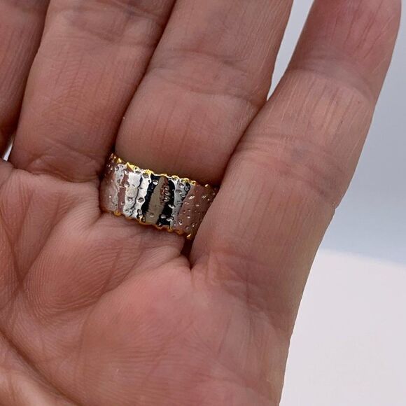 Ring, NWOT, solid 925 sterling silver, 22 K gold, real citrine, sz 7, cigar band - Picture 3 of 16